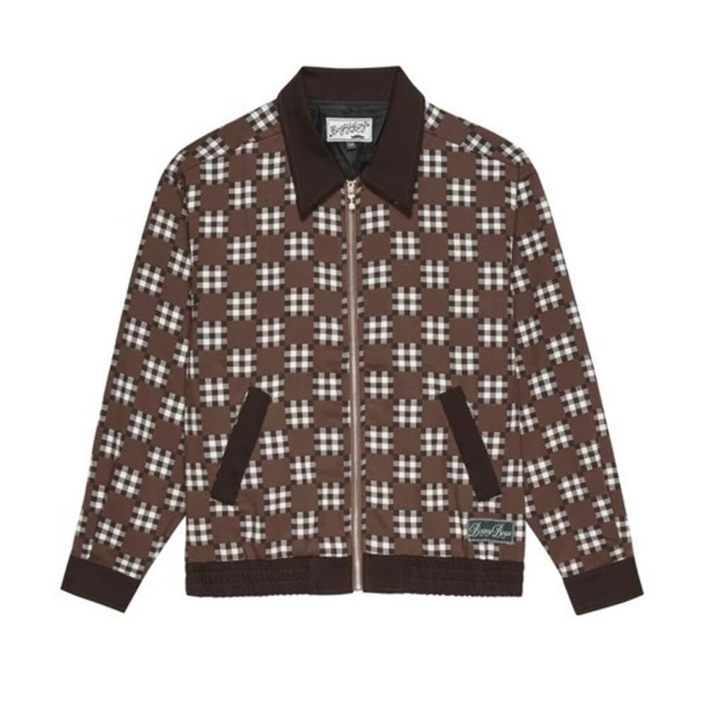 Bogey Boys Sz SM Brown Big Check Full Zip Collared Bomber Jacket - Picture 2 of 7